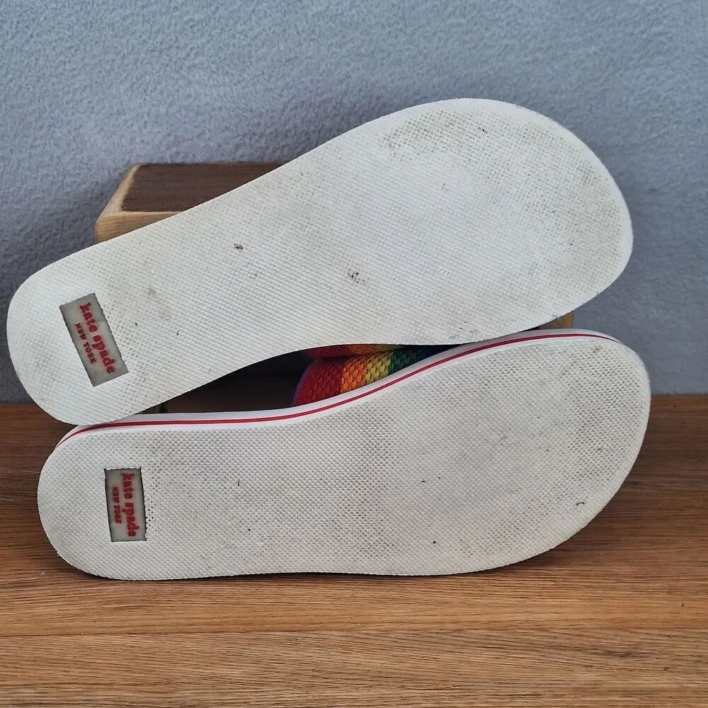 Kate Spade Spectrum Rainbow Knit Slide Sandals Women's 8 Colorful Logo Pride